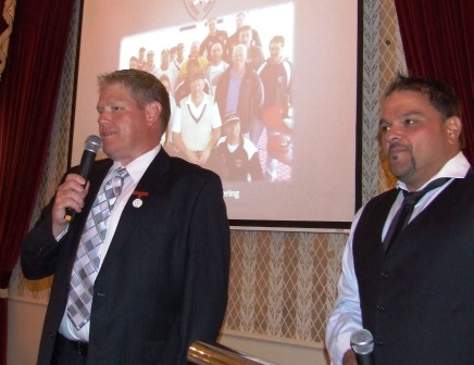 Speaking from the heart: Our first-ever 300-gamer, Darren Nagle has the audience - and fellow compere Sandro Capocchi - listening intently.